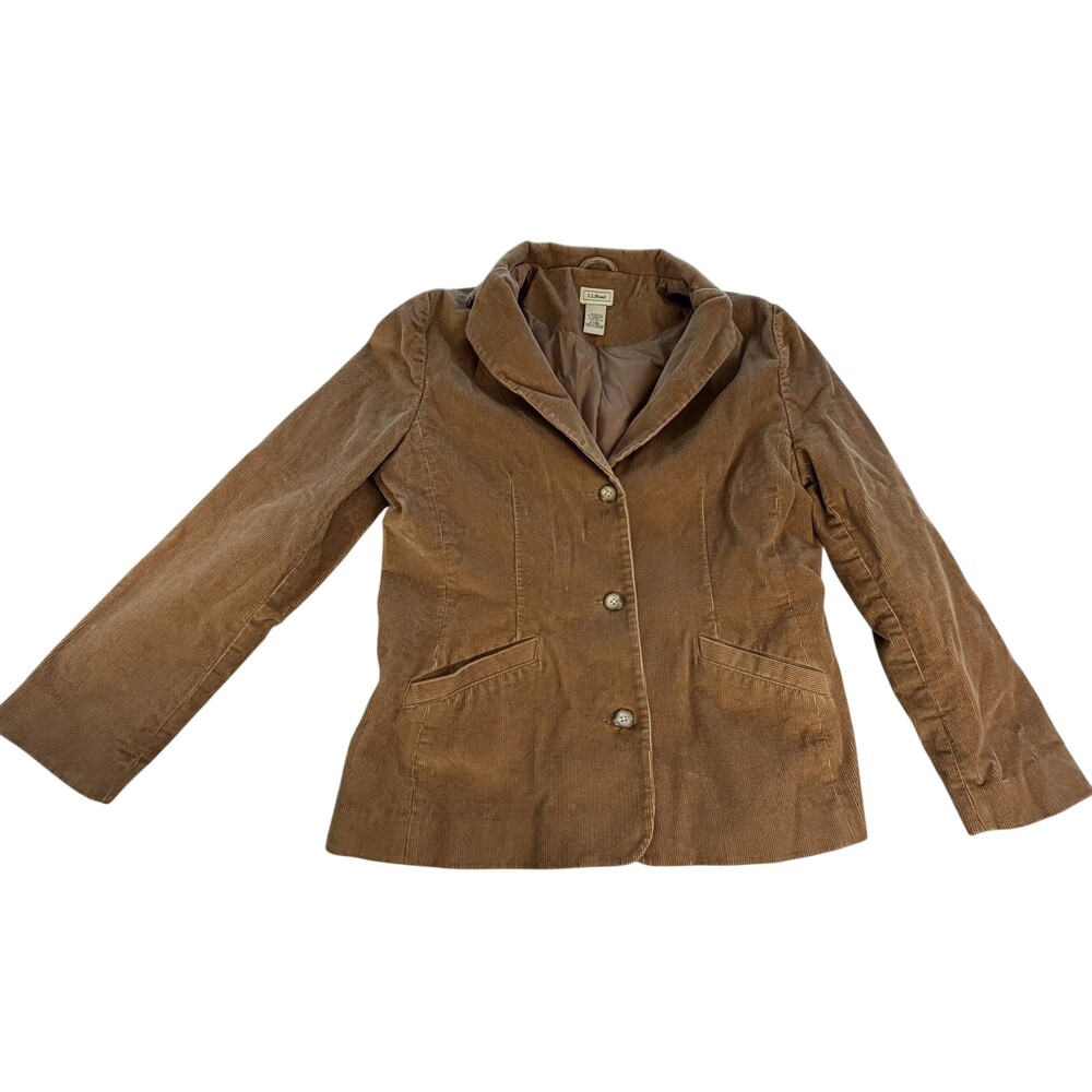 L.L.Bean Blazer Womens 12 Brown Corduroy Lined Button Front Pockets Jacket